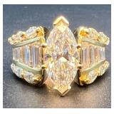 18K Yellow Gold Diamond Ring with 4.09 Carat Diamonds S1-1, E Color