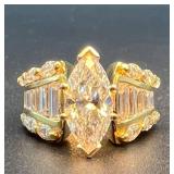 18K Yellow Gold Diamond Ring with 4.09 Carat Diamonds S1-1, E Color