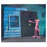 Framed Pink Panther Animation Cel Art with Black Frame