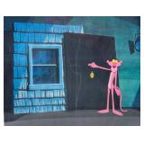 Framed Pink Panther Animation Cel Art with Black Frame