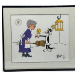 Framed Limited Edition Warner Bros Animation featuring Granny, Sylvester, and Tweety Bird by FRIZ FRELENG