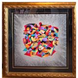 Anatole Krasnyansky Framed Acrylic and Watercolor Abstract Artwork with Vibrant Colors