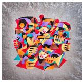 Anatole Krasnyansky Framed Acrylic and Watercolor Abstract Artwork with Vibrant Colors