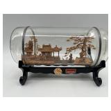 Intricate Chinese Cork Sculpture in Glass Display
