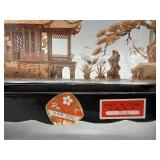 Intricate Chinese Cork Sculpture in Glass Display