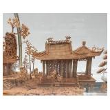 Intricate Chinese Cork Sculpture in Glass Display
