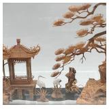 Intricate Chinese Cork Sculpture in Glass Display