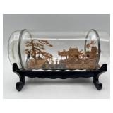 Intricate Chinese Cork Sculpture in Glass Display