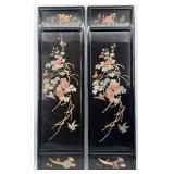 Set of 2 Vintage Oriental Wall Panels with Floral and Bird Inlay