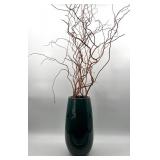 Green Glazed Ceramic Vase with Twisted Willow Branches
