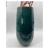 Green Glazed Ceramic Vase with Twisted Willow Branches