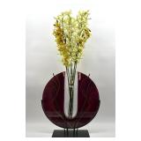 Artisan Blown Glass Vase with Elegant Stand