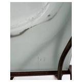 Artisan Handcrafted Glass Vase with Metal Stand and Faux Flowers