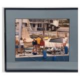 Framed Nautical Photograph Featuring Sailing Crew and Vessel