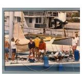 Framed Nautical Photograph Featuring Sailing Crew and Vessel