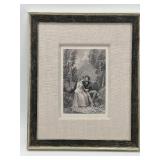 Pair of Framed Vintage Prints - Romantic Scene & Street Figure