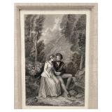 Pair of Framed Vintage Prints - Romantic Scene & Street Figure