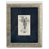 Pair of Framed Vintage Prints - Romantic Scene & Street Figure