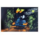 Vintage Blacklight Poster with Riverboat Scene