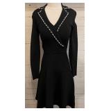 Sandro Paris Black Dress with Decorative Pearl Accents