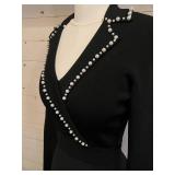 Sandro Paris Black Dress with Decorative Pearl Accents