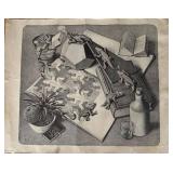 M.C. Escher Reptiles Print with Geometric Elements