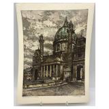 Handcoloured Original Etching of Architectural Landmark