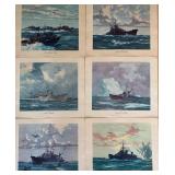 Collection of Vintage WWII Naval Art Prints