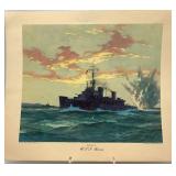 Collection of Vintage WWII Naval Art Prints