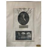 Antique Engraving Featuring Portrait and Architecture Scene