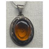 Vintage Amber Sterling Silver 925 Necklace