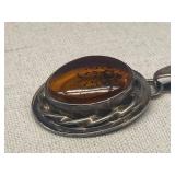Vintage Amber Sterling Silver 925 Necklace