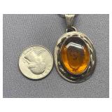 Vintage Amber Sterling Silver 925 Necklace