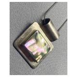 Vintage Sterling Silver 925 Pendant Necklace with Abalone Shell