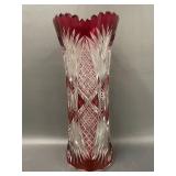 Large Val St. Lambert Crystal Vase Ruby Cut