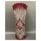 Large Val St. Lambert Crystal Vase Ruby Cut
