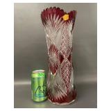 Large Val St. Lambert Crystal Vase Ruby Cut