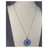 Murano Glass Mosaic Pendant Necklace 925 Sterling Silver Chain