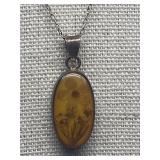 Vintage Flower Resin Sterling Silver 925 Pendant Necklace