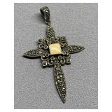 Vintage Sterling Silver 925 Marcasite Cross Pendant