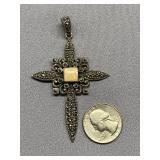 Vintage Sterling Silver 925 Marcasite Cross Pendant