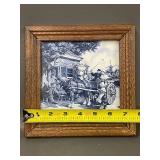 Framed Delft Blue Ceramic Tile Scene in Wood Frame