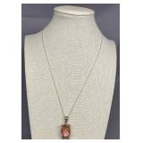 Sterling Silver 925 Pink Gemstone Necklace Thailand