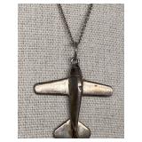 Sterling Silver 925 Airplane Pendant Necklace