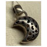 Sterling Silver 925 Crescent Moon Pendant Necklace