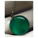 Sterling Silver 925 Necklace with Green Stone Pendant