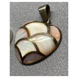 Mexican Heart-Shaped Abalone Shell Pendants Trio Sterling Silver 925