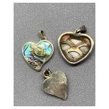 Mexican Heart-Shaped Abalone Shell Pendants Trio Sterling Silver 925