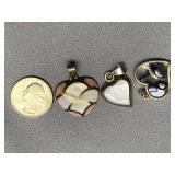 Mexican Heart-Shaped Abalone Shell Pendants Trio Sterling Silver 925