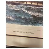 Massachusetts Framed Maritime Ship Artwork Collectible